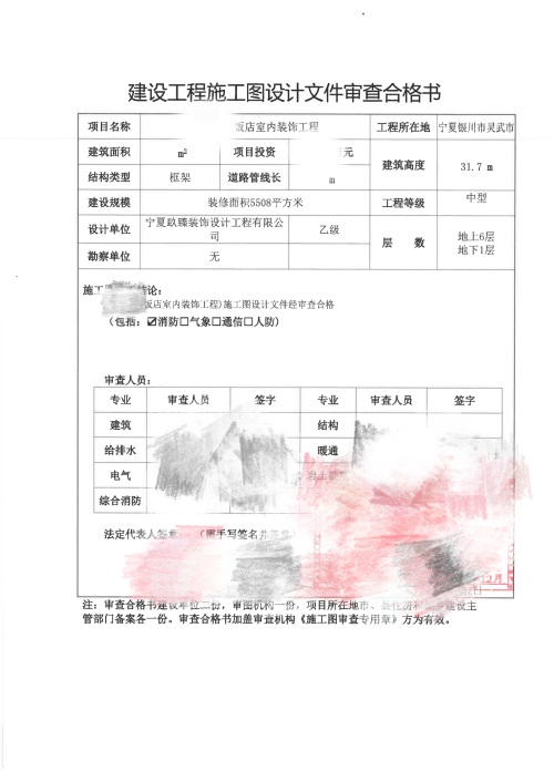 彭阳消防设计推荐|彭阳灵州饭店餐厅消防审图合格报告书